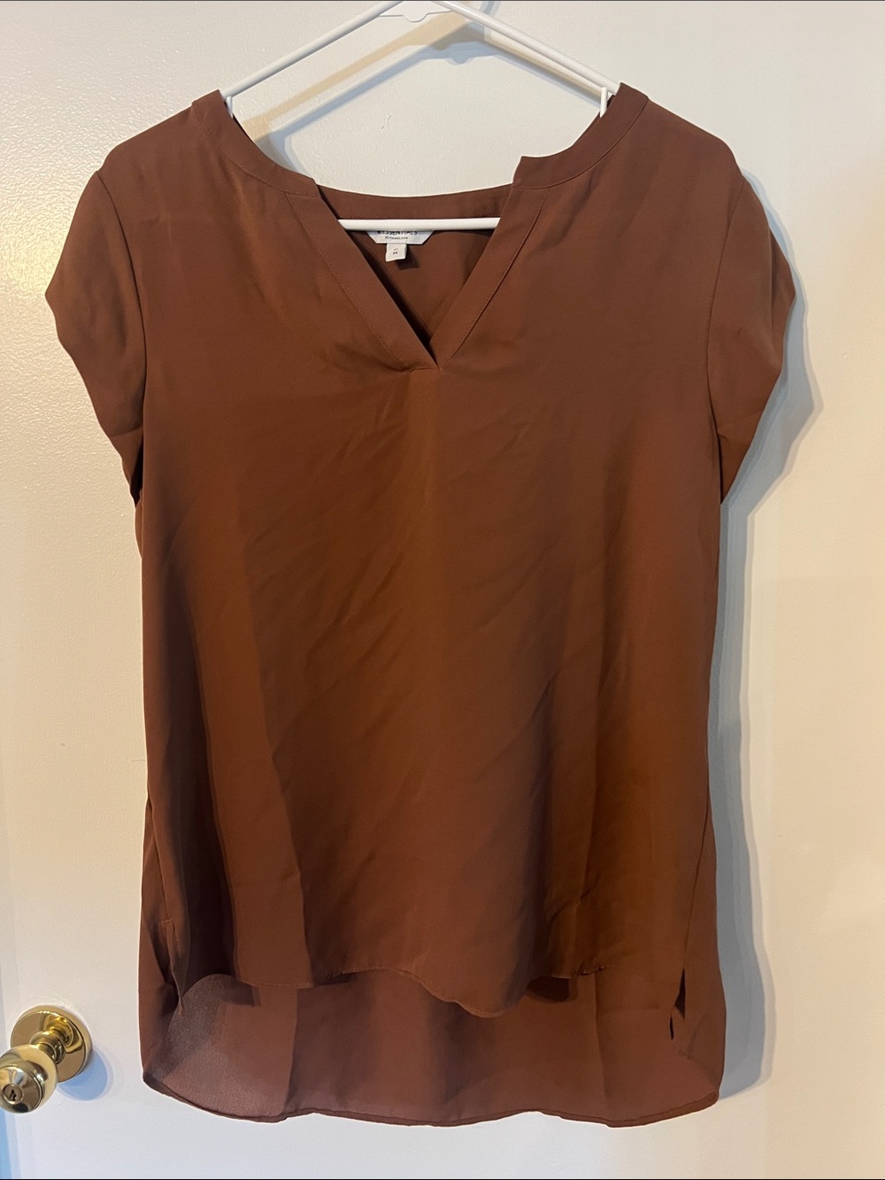 Essentials Copper-Brown V-Neck Short Sleeve Blouse